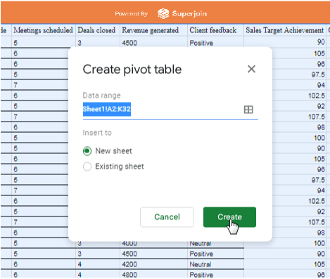 Creating Table: Now, Click on Create.