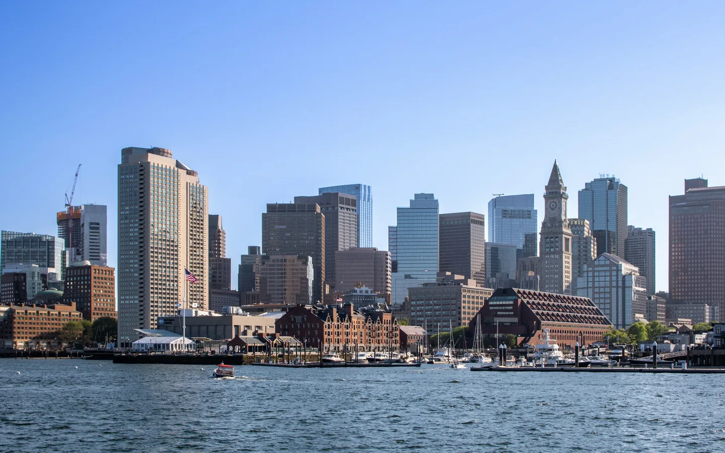 Boston waterfront skyline seen across the harbour
