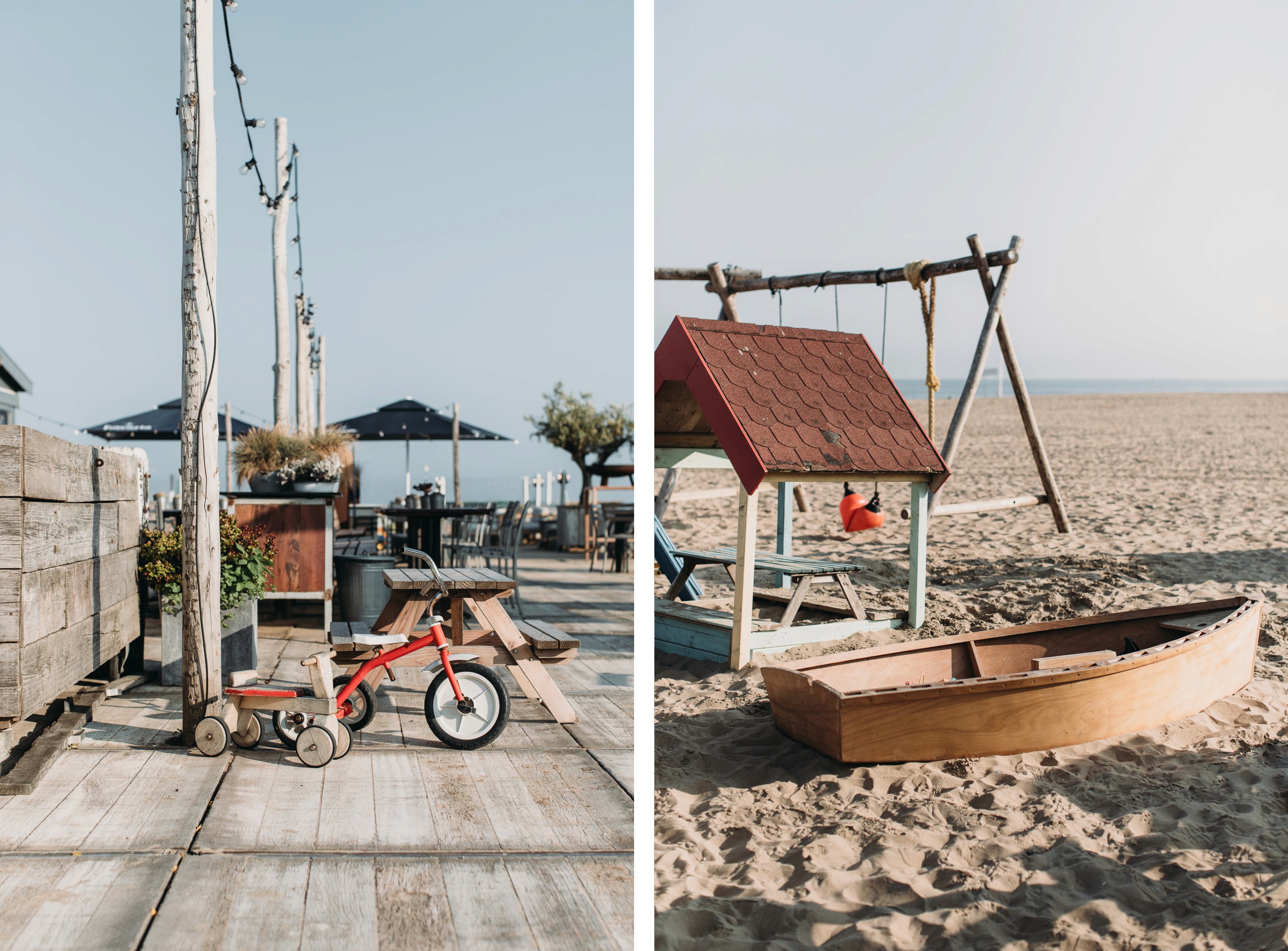 Two photos of kids play ground at Fonk Beach