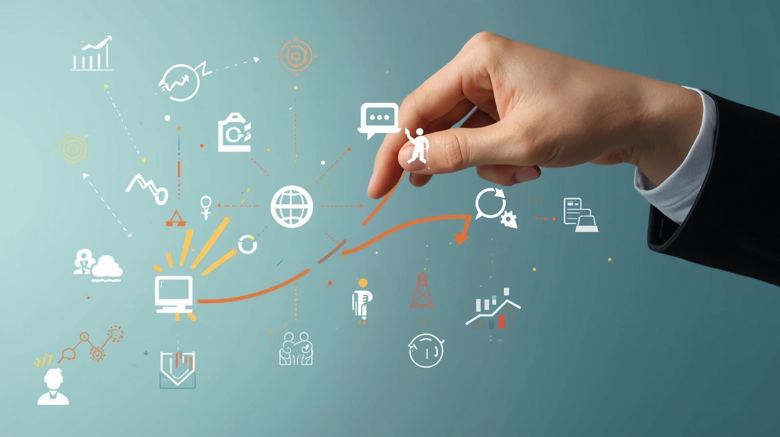 Our people in light blue hoodies putting their hands together outside, symbolizing teamwork and unity.