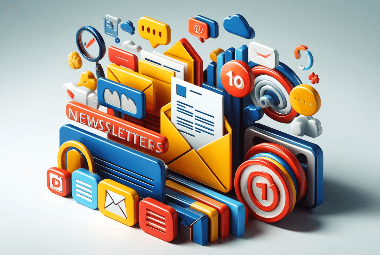 Múltiplos ícones diferentes de e-mails e newsletters lado a lado