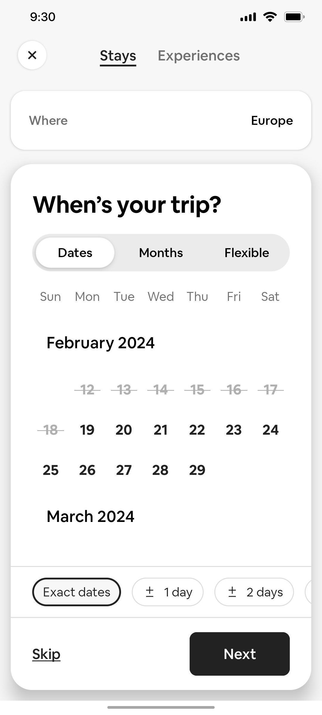 Airbnb Select Date Screen