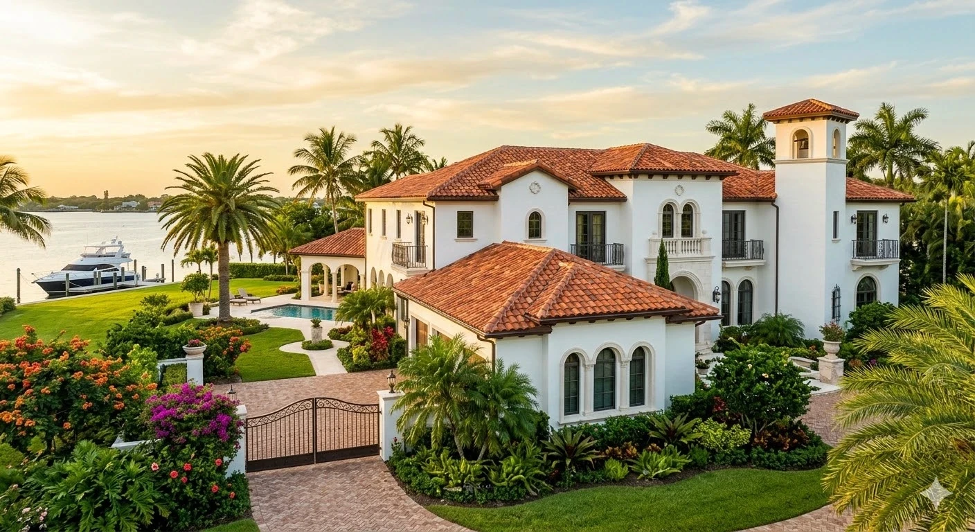 New clay tile roof replacement on South Florida Mediterranean home by Roofing Network