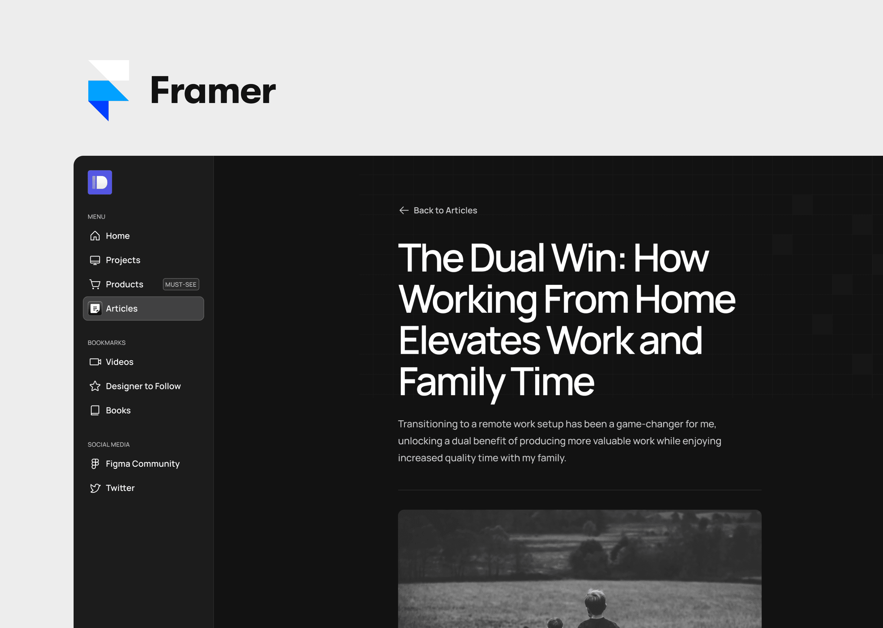 Preview of Dashbar Framer Template