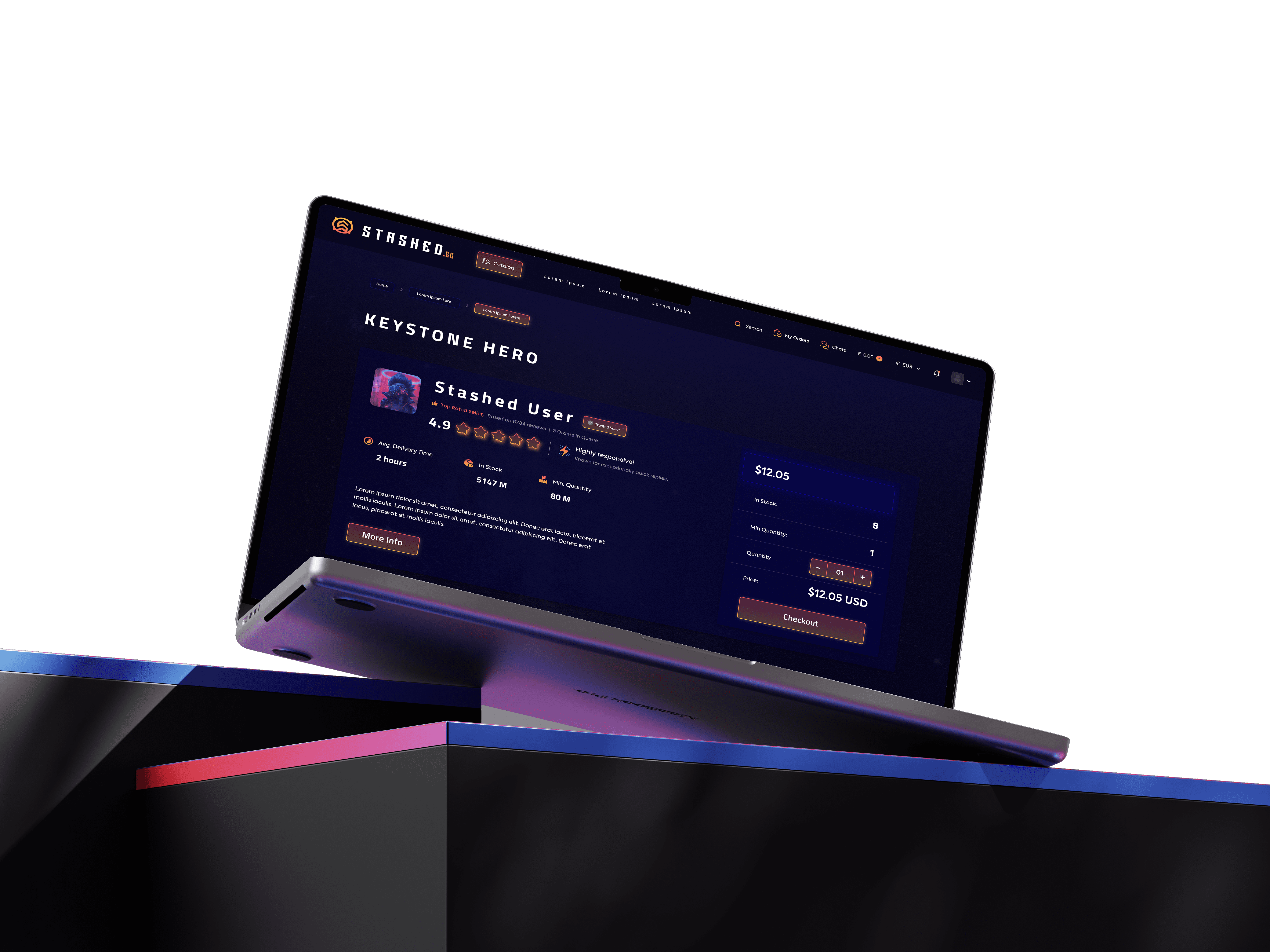 Mockup of Web App for a cryptocurrency-powered in-game trading platform. 