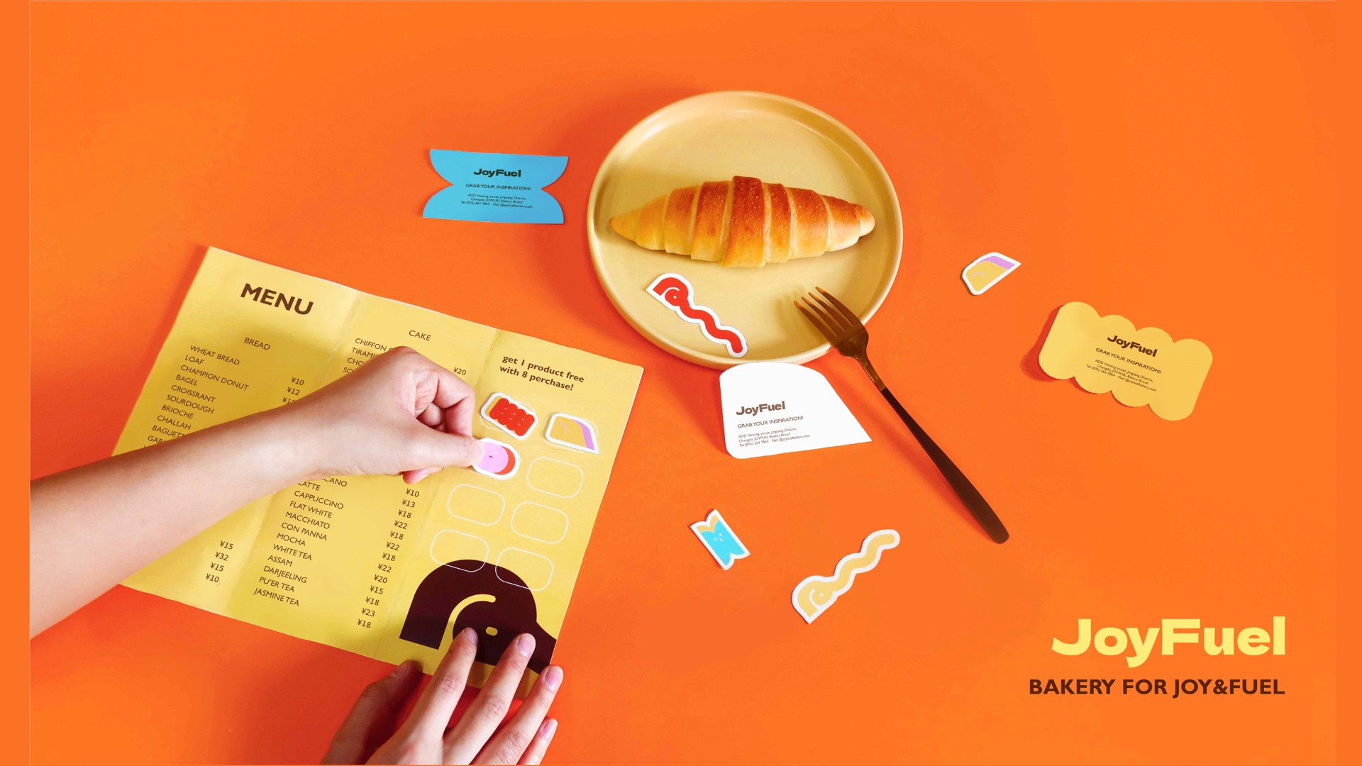 a menu and promotional materials for a bakery called JoyFuel