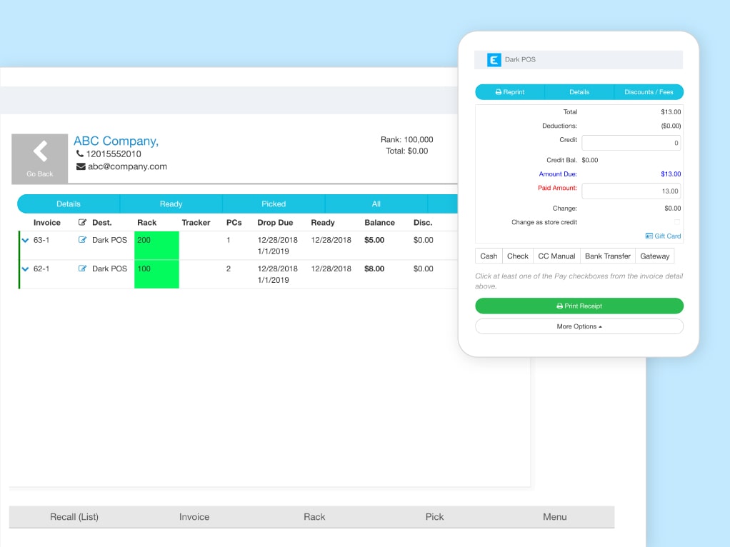 Enlite’s billing feature viewed from a tablet