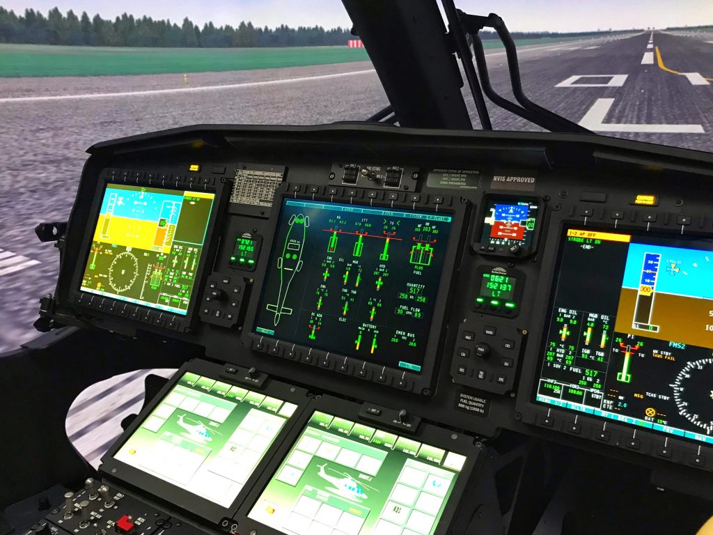 Cockpit of the AW169 full flight simulator