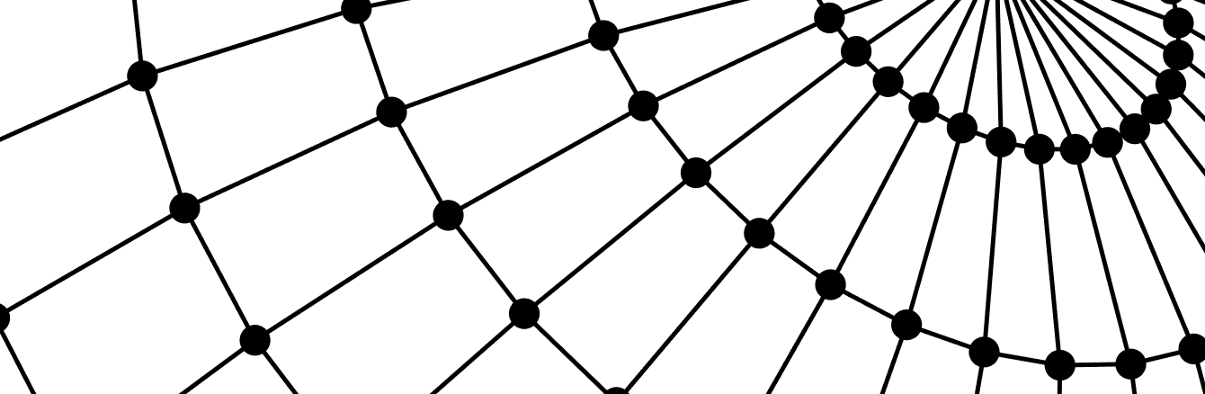 Abstract design featuring a geometric pattern with a web-like structure in dark teal.