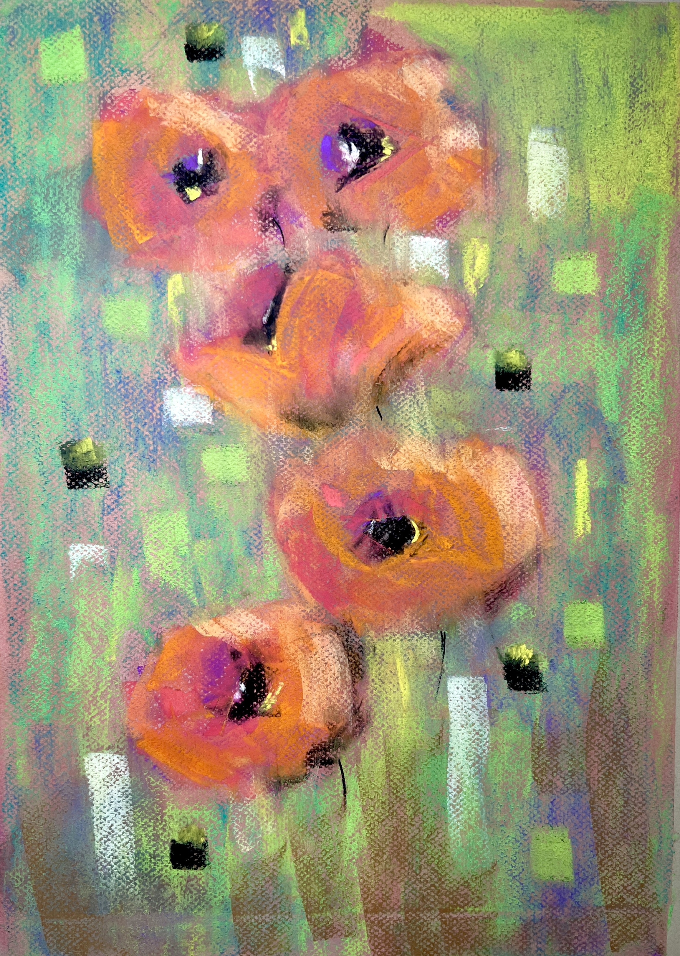 Poppies In A Sea Of Green - 33/43cm - Soft Pastel