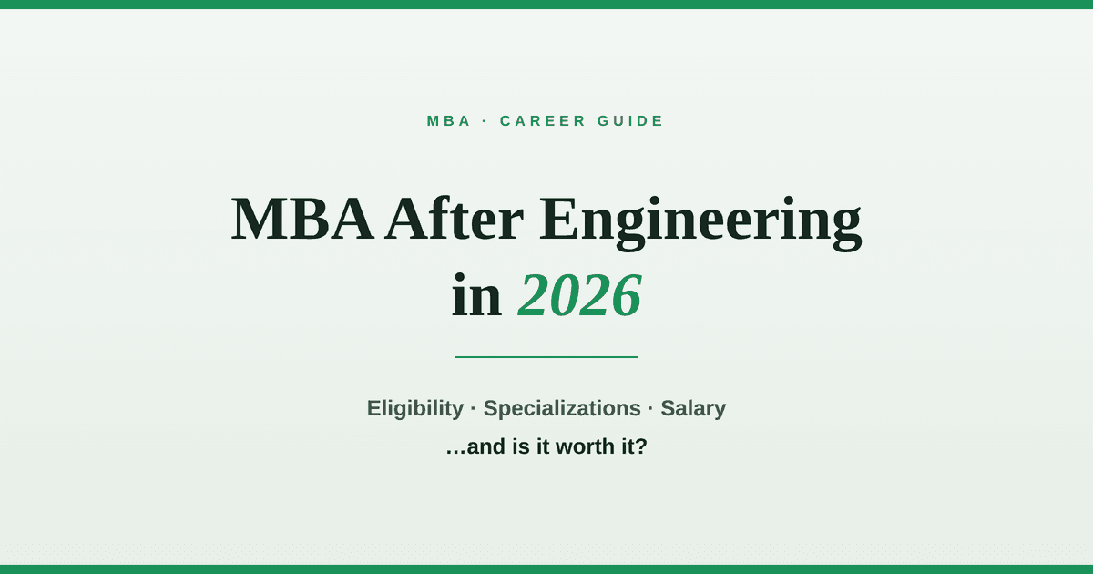 Considering an MBA after engineering? Explore eligibility, best specializations, career scope, salary, MBA vs M.Tech, ROI, and no-CAT options for 2026.