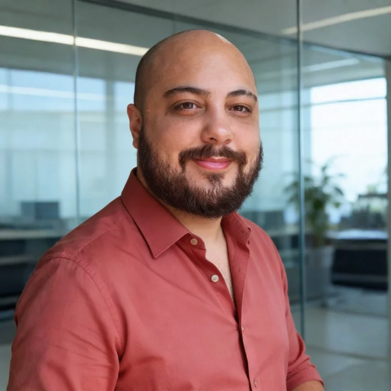 a man standing in front of a purple wall