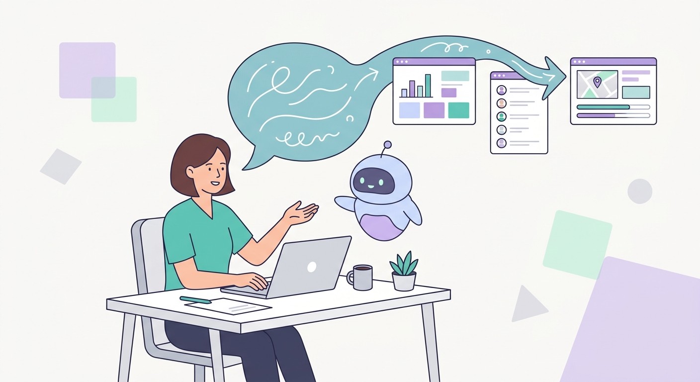 Founder describing a custom CRM app to an AI app builder in plain English