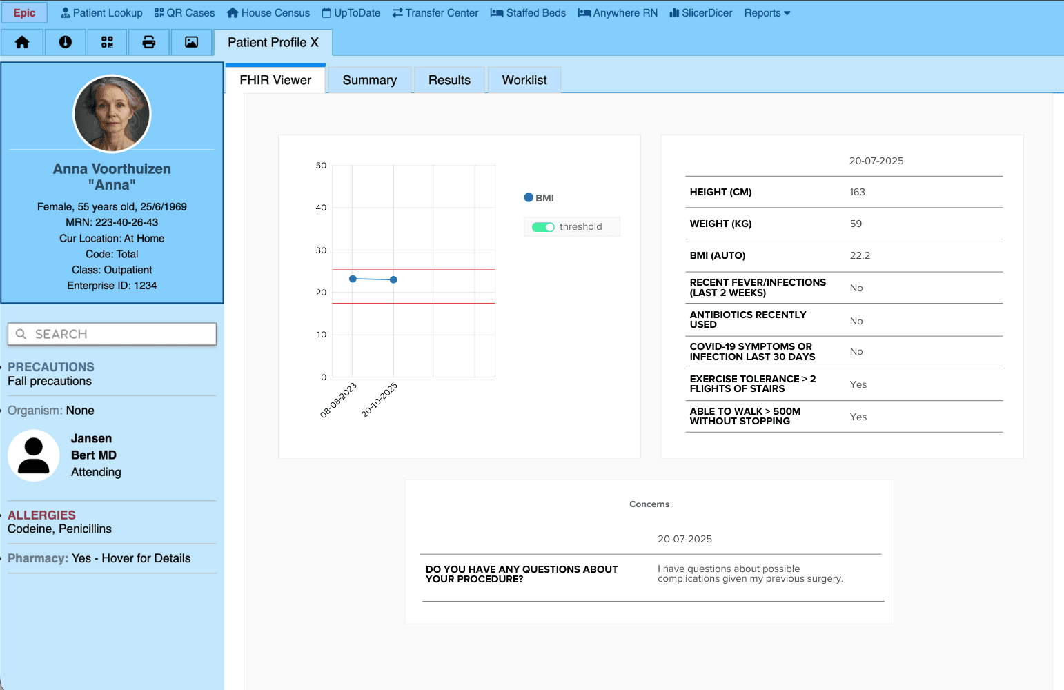 Dashboard FHIR integration in EHR