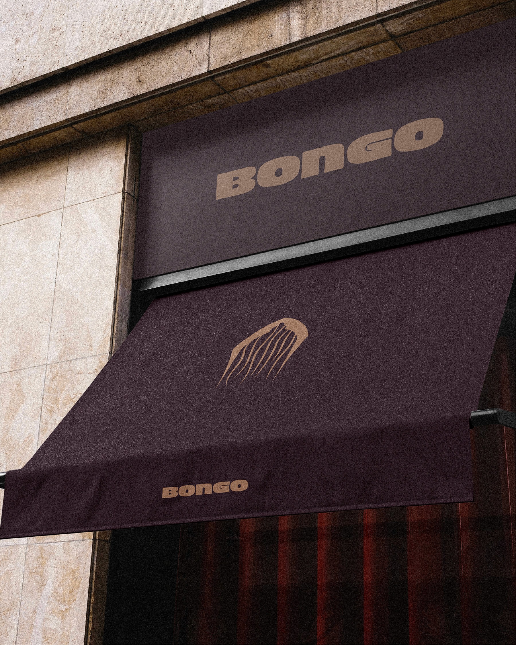 Exterior signage of Bongo, festive African restaurant in Paris, brand identity by Blackwave