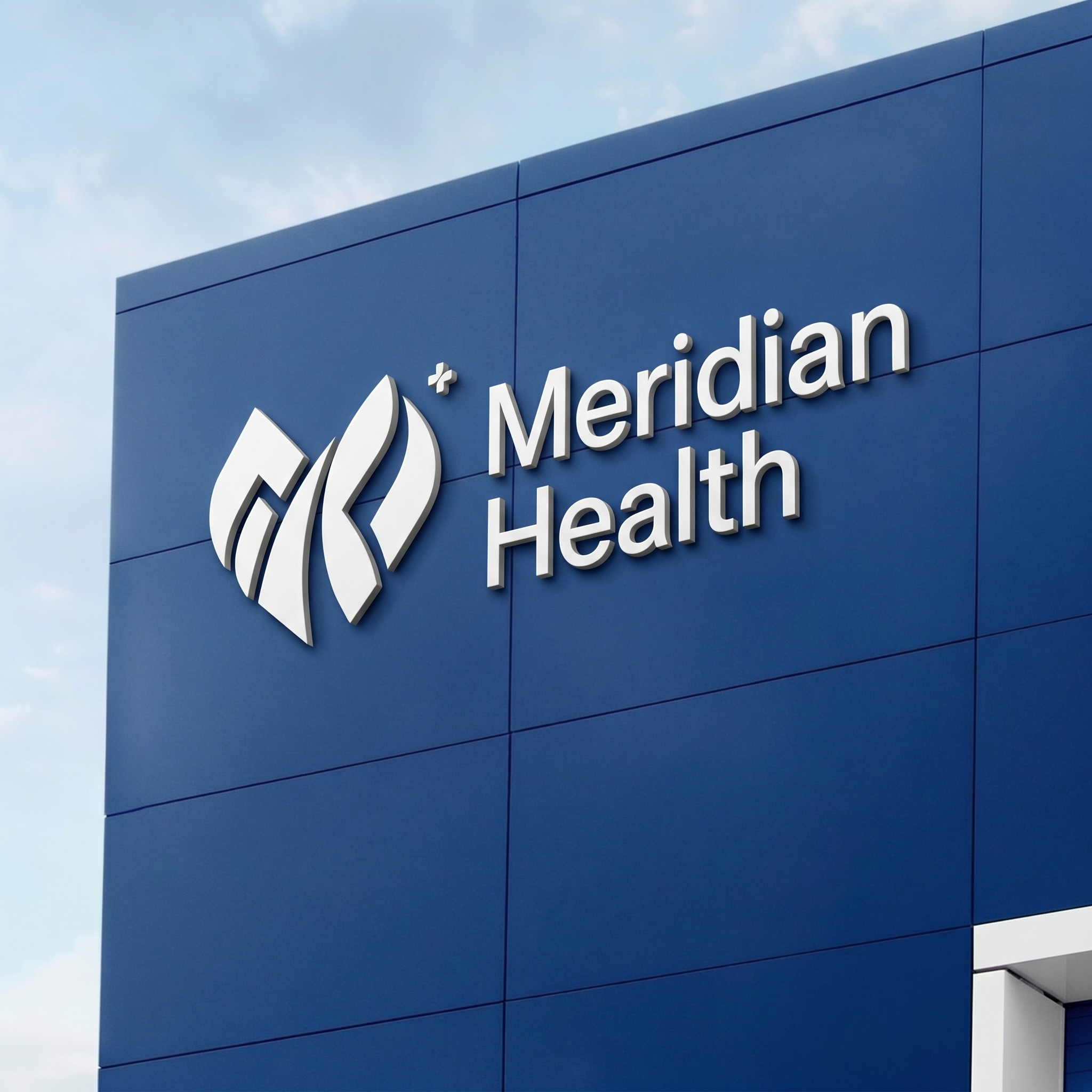 an outdoor building signage of meridian health