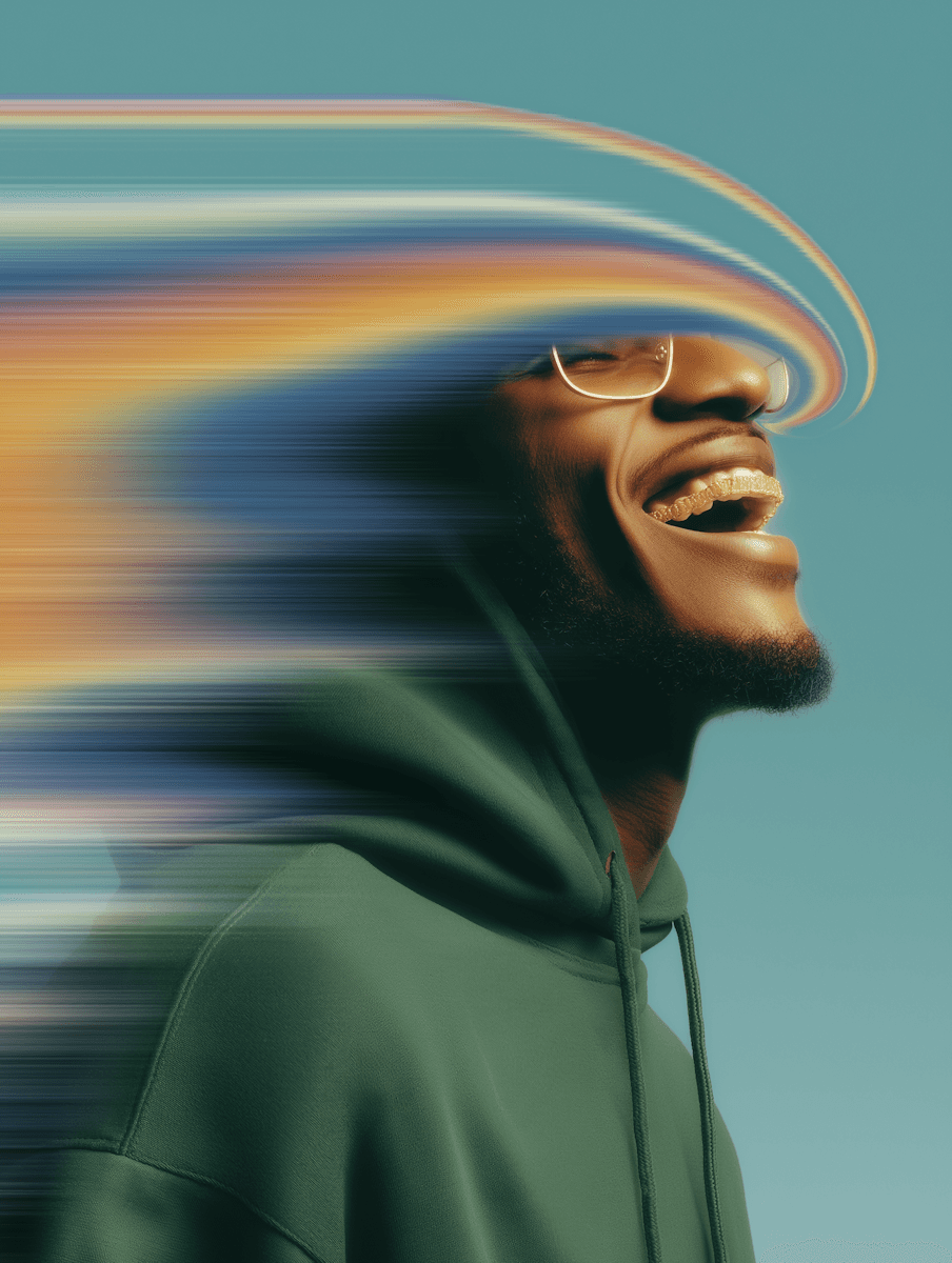 man in abstract background with a face moving effect