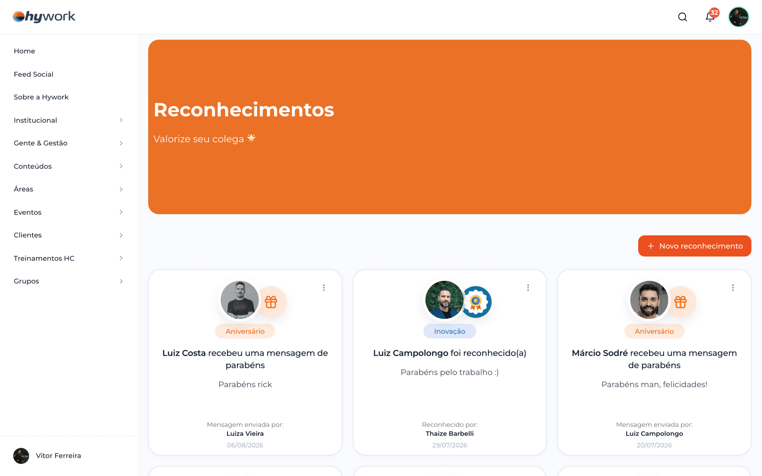 Mural de reconhecimentos do Hywork
