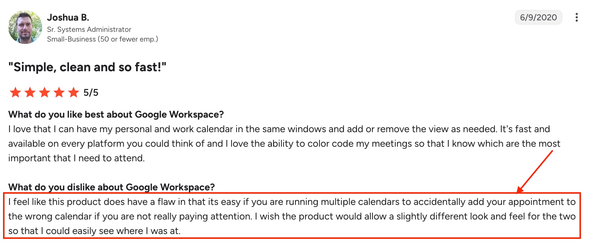 G2 review mentioning Google Appointment Scheduling double booking issues with multiple calendars