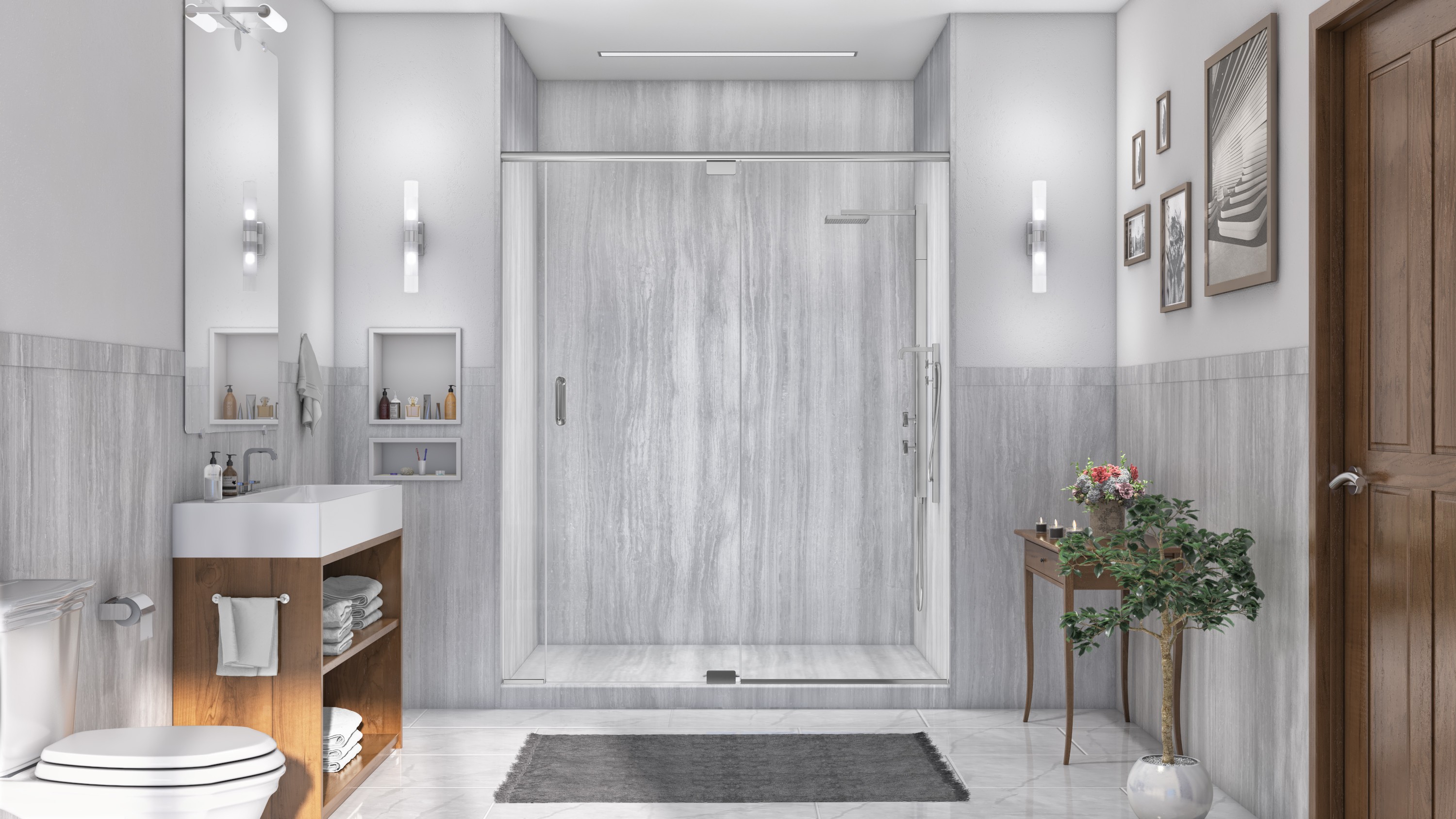 Veincut gray shower remodel