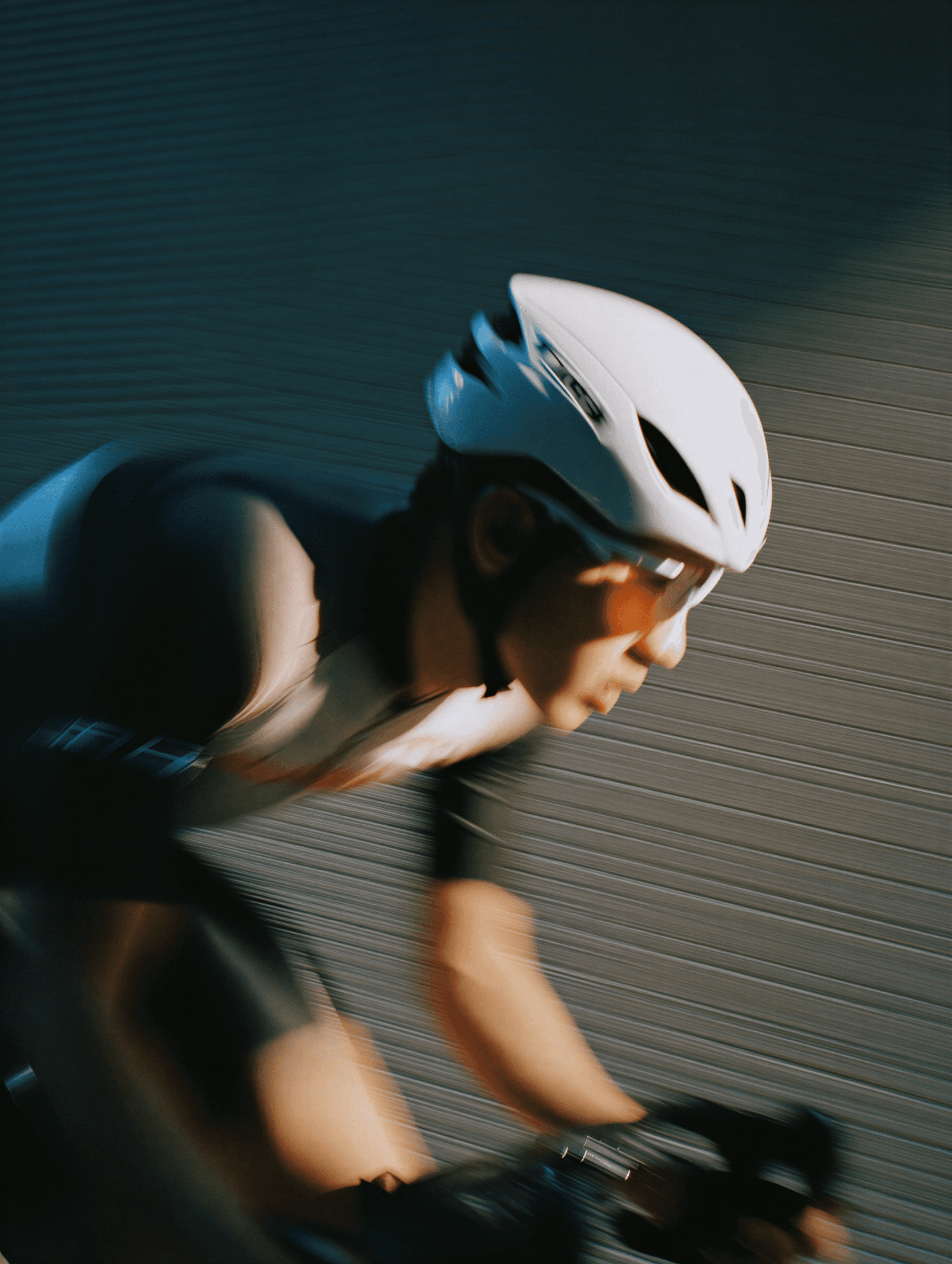 Professional carbon racing bike presentation with sleek typography and grid layout.