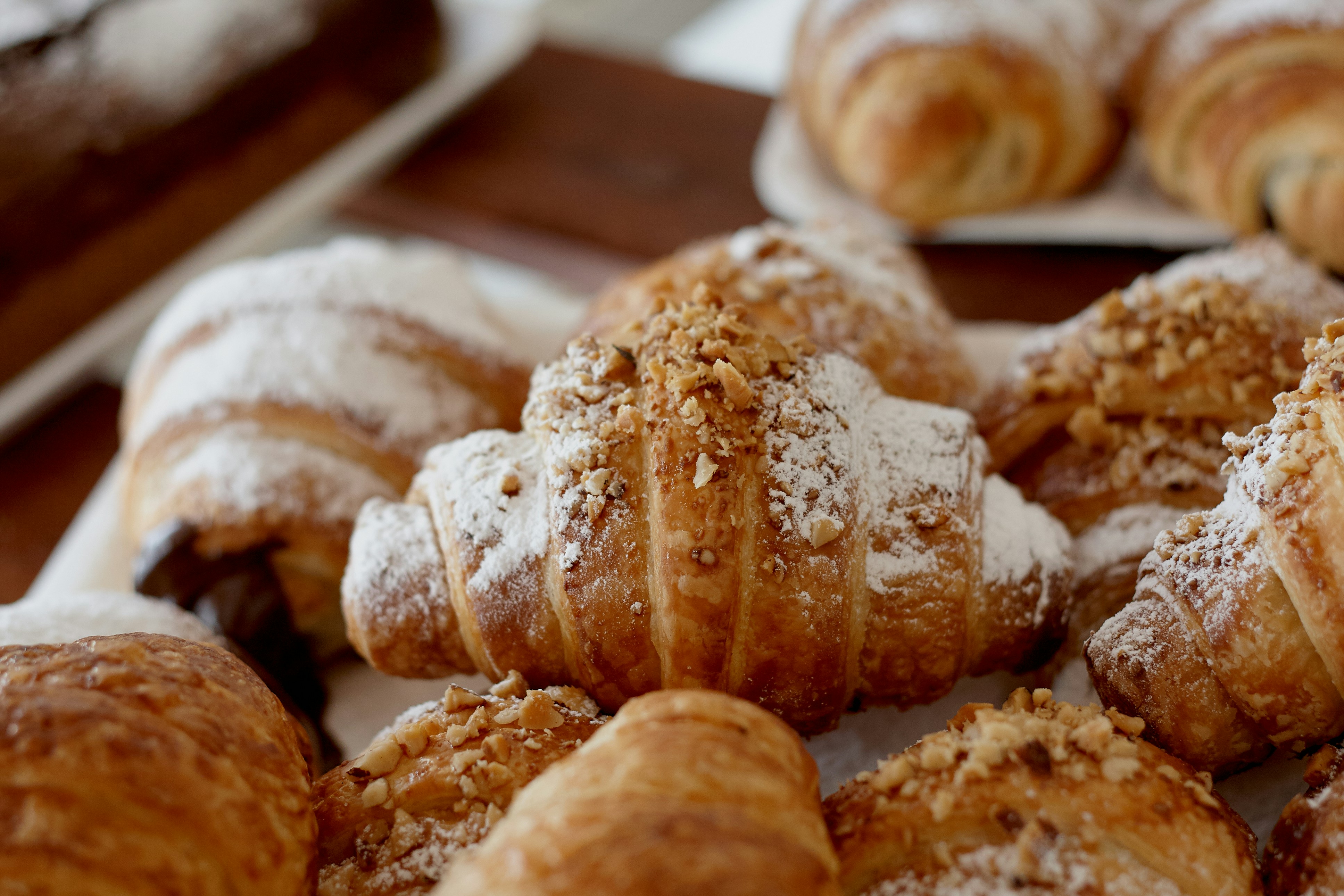 Freshly baked almond croissants.