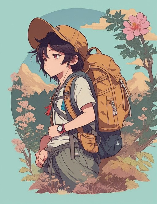 A detailed illustration of a hiker