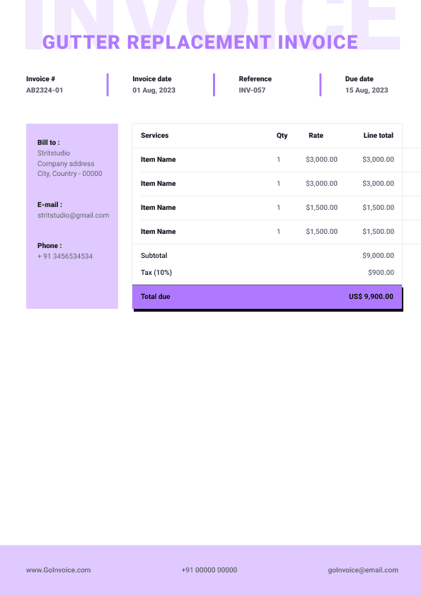 Gutter Replacement Invoice