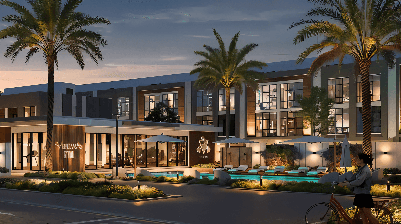 Artist's impression of a modern apartment complex in Dubai, showcasing sleek architecture and vibrant surroundings.