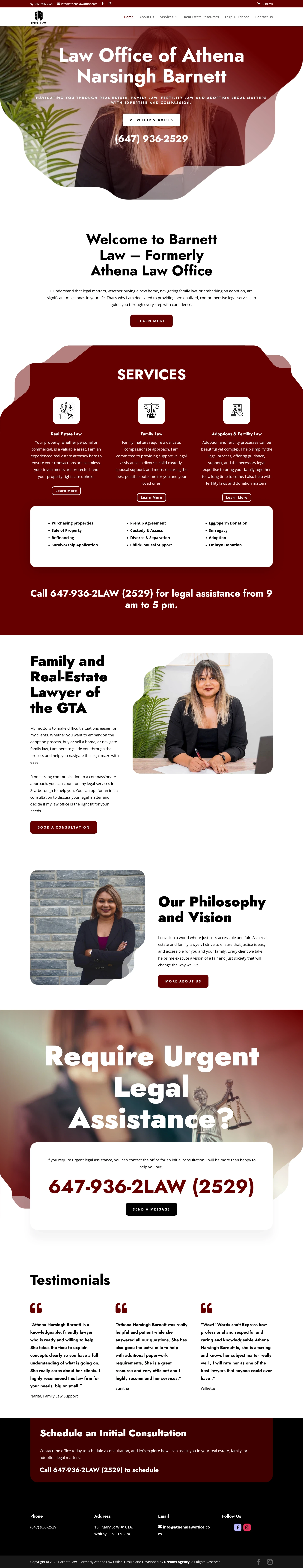 Home page for Athena Law website developed & designed by Dreams Agency Mississauga, Ontario