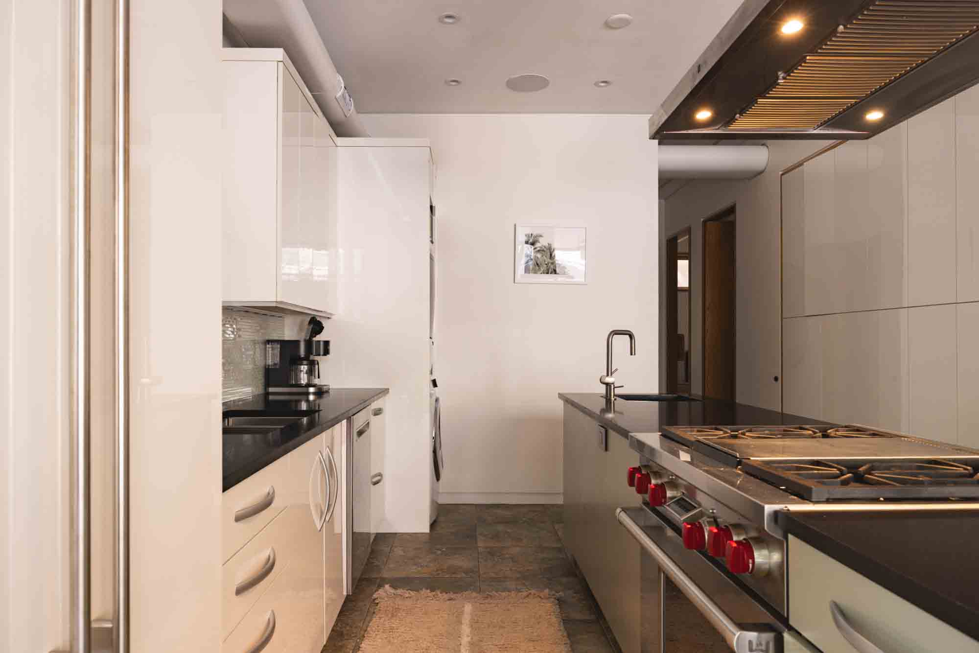 living area of Contra House showcasing modern Key West accommodations with sleek, mid-century design