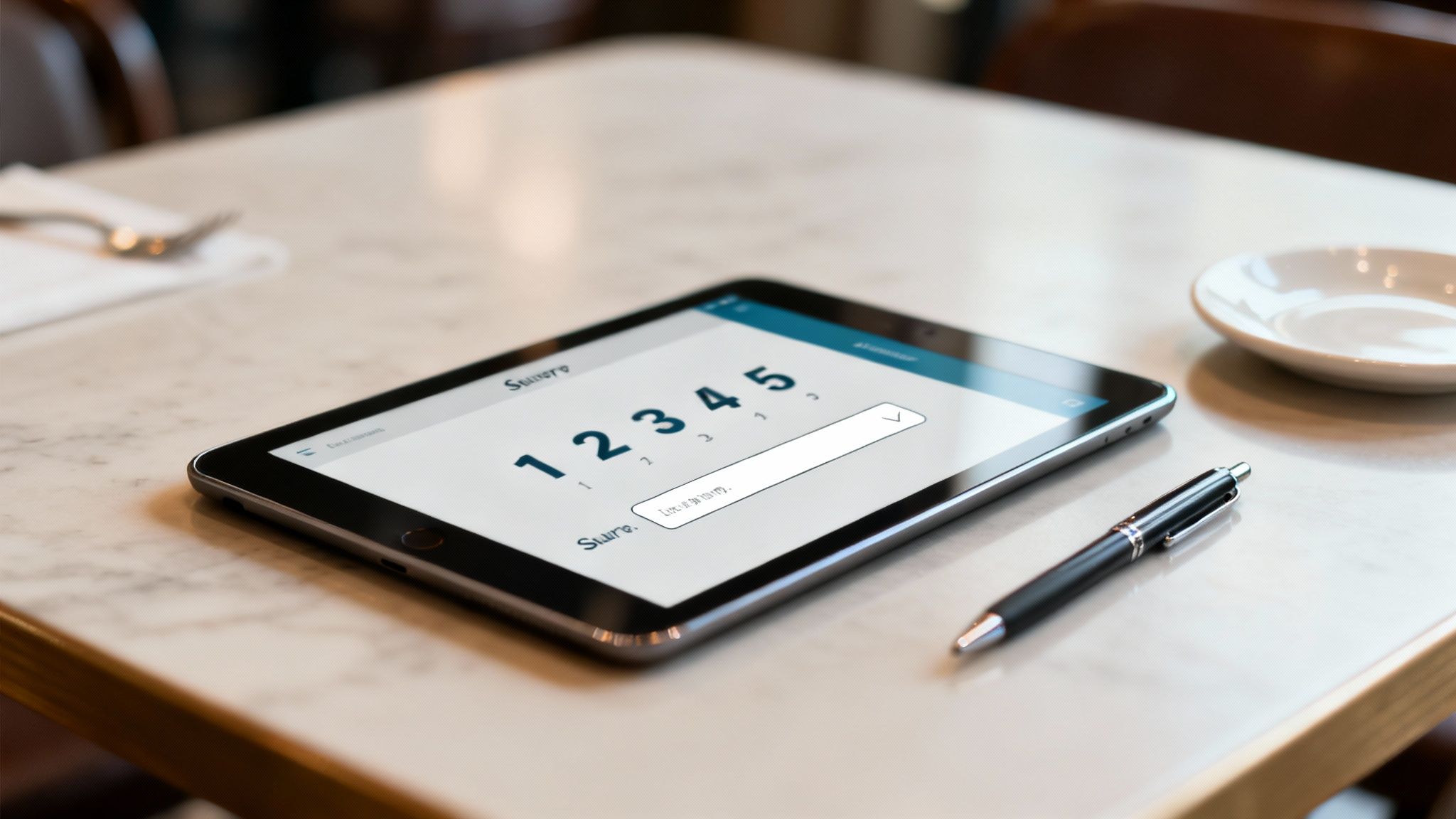 Smartphone displaying customer satisfaction survey with rating scale on notebook with pen