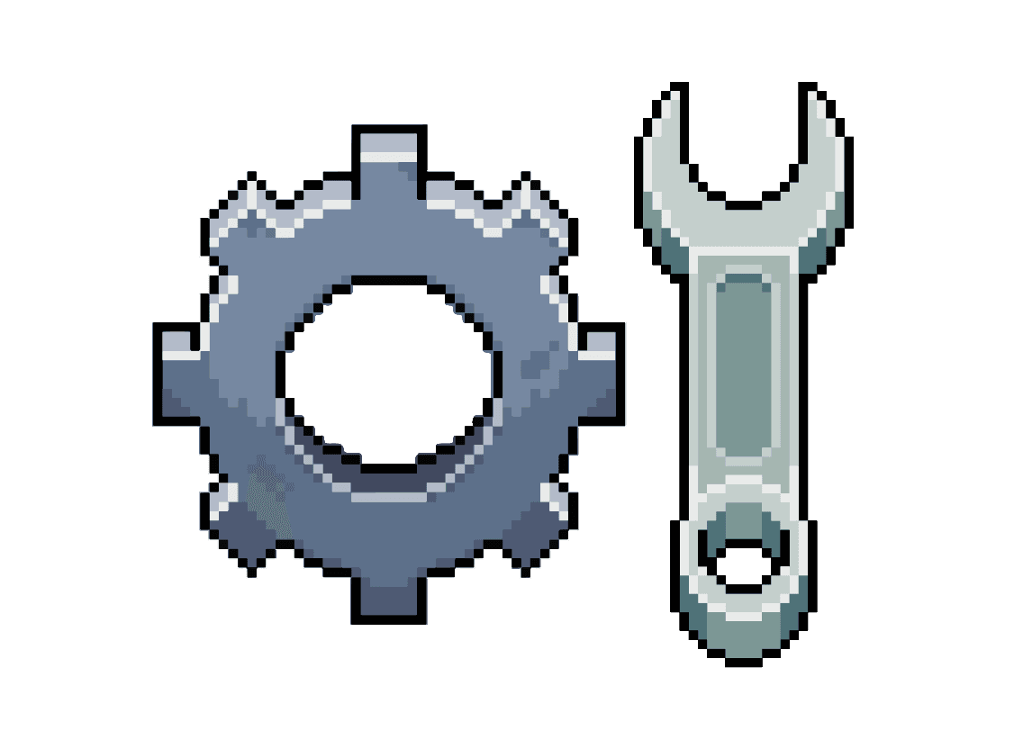 Gray pixel gear and wrench.