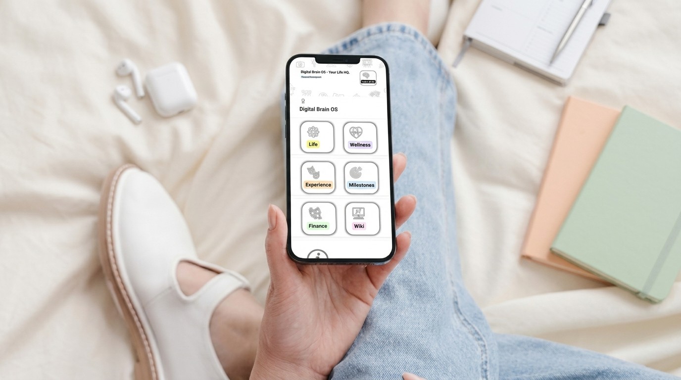 A mockup of Digital Brain OS mobile app