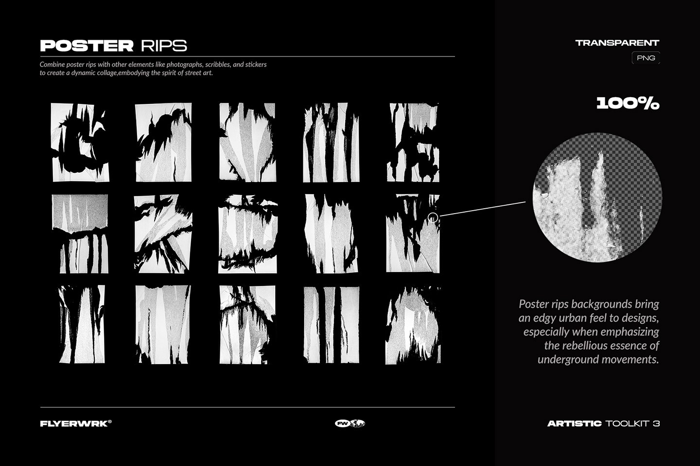 Artistic Toolkit 3 poster rip textures and torn paper overlay elements