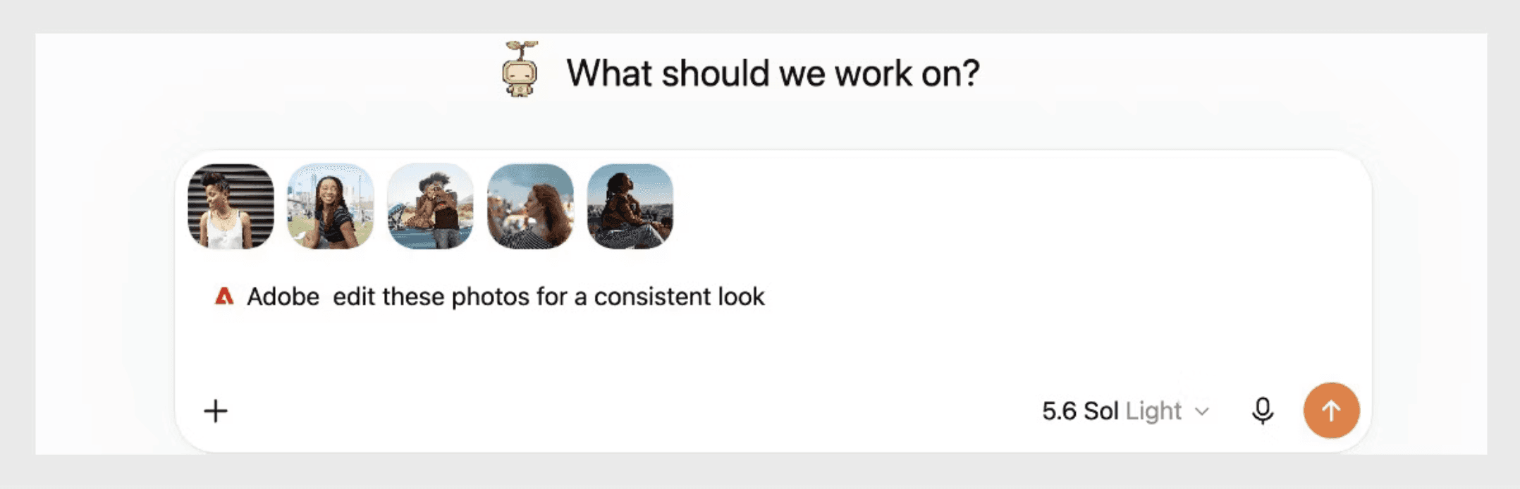 ChatGPT prompt using the Adobe plugin to edit multiple photos for a consistent visual style.