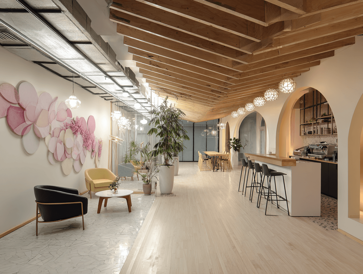 a room filled with lots of tables and chairs