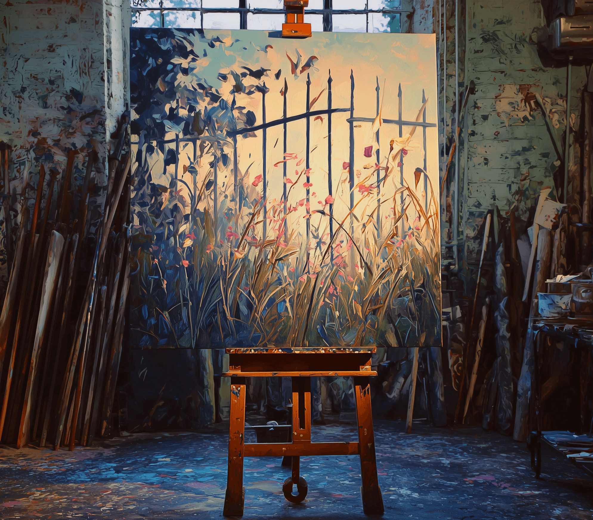 Painting in an artists warehouse loft studio