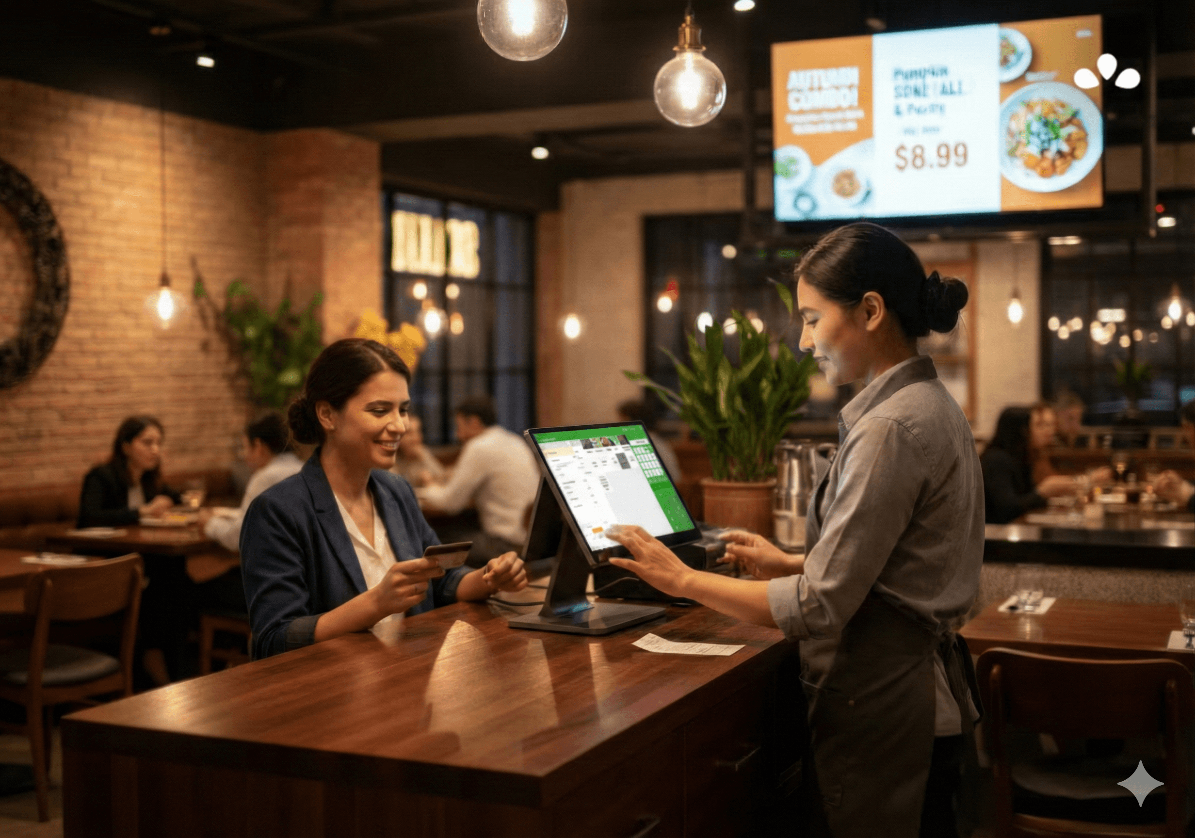 Promo displayed at venue and staff placing an order with a discount