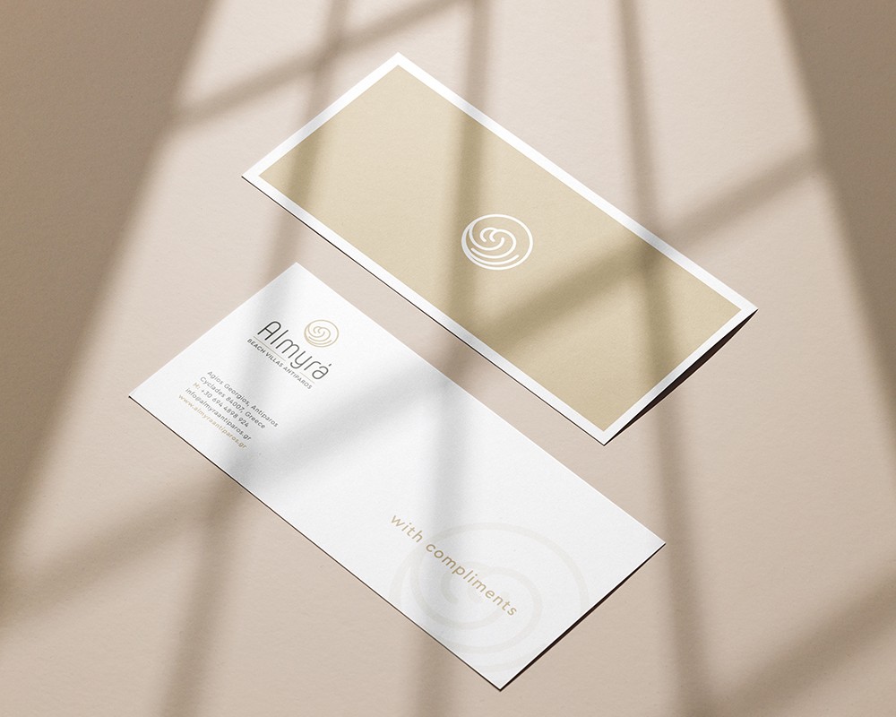 Almyra Antiparos branded card and compliments stationery design
