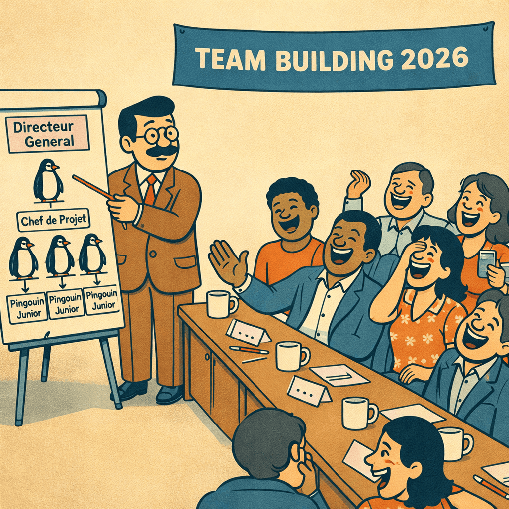 Participants à un team building drôle et plein d'humour organisé par la Jeance