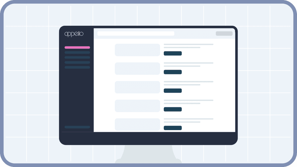 The image depicts a computer monitor displaying a software interface with a sidebar menu, several rectangular sections, and horizontal bars indicating data or progress against a clean, minimalistic background.