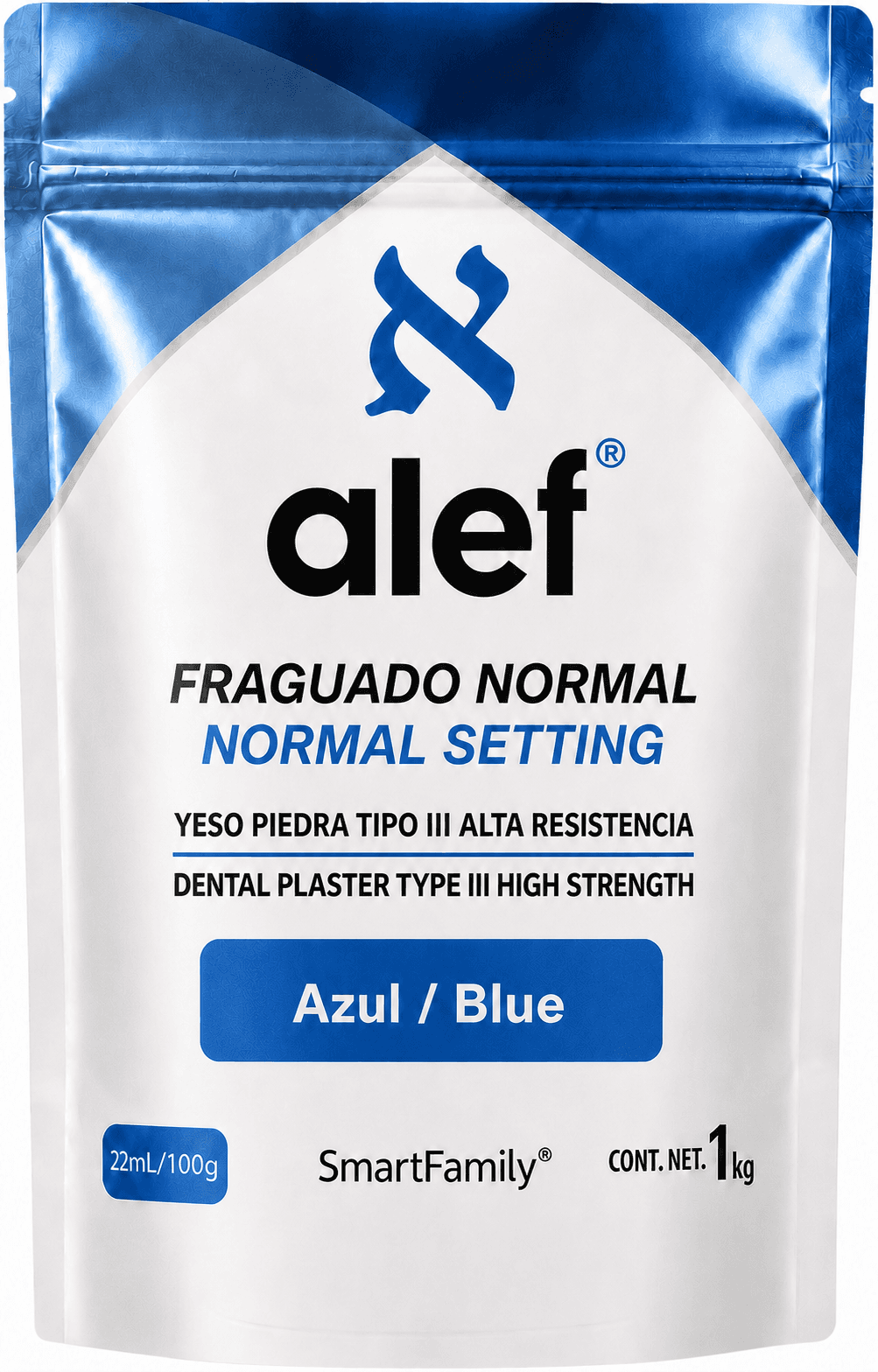 Bolsa de Yeso Alef Fraguado Normal junto a polvo de yeso.