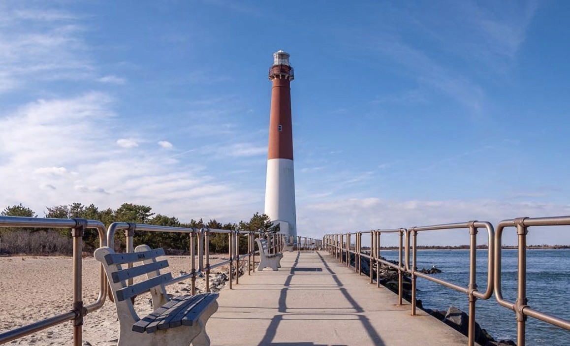 Red and white lighthouse in Ocean County, NJ.