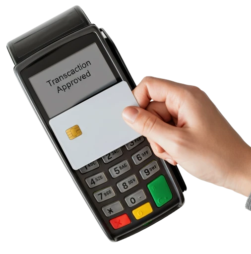 A customer tapping their credit card on a point of sale terminal