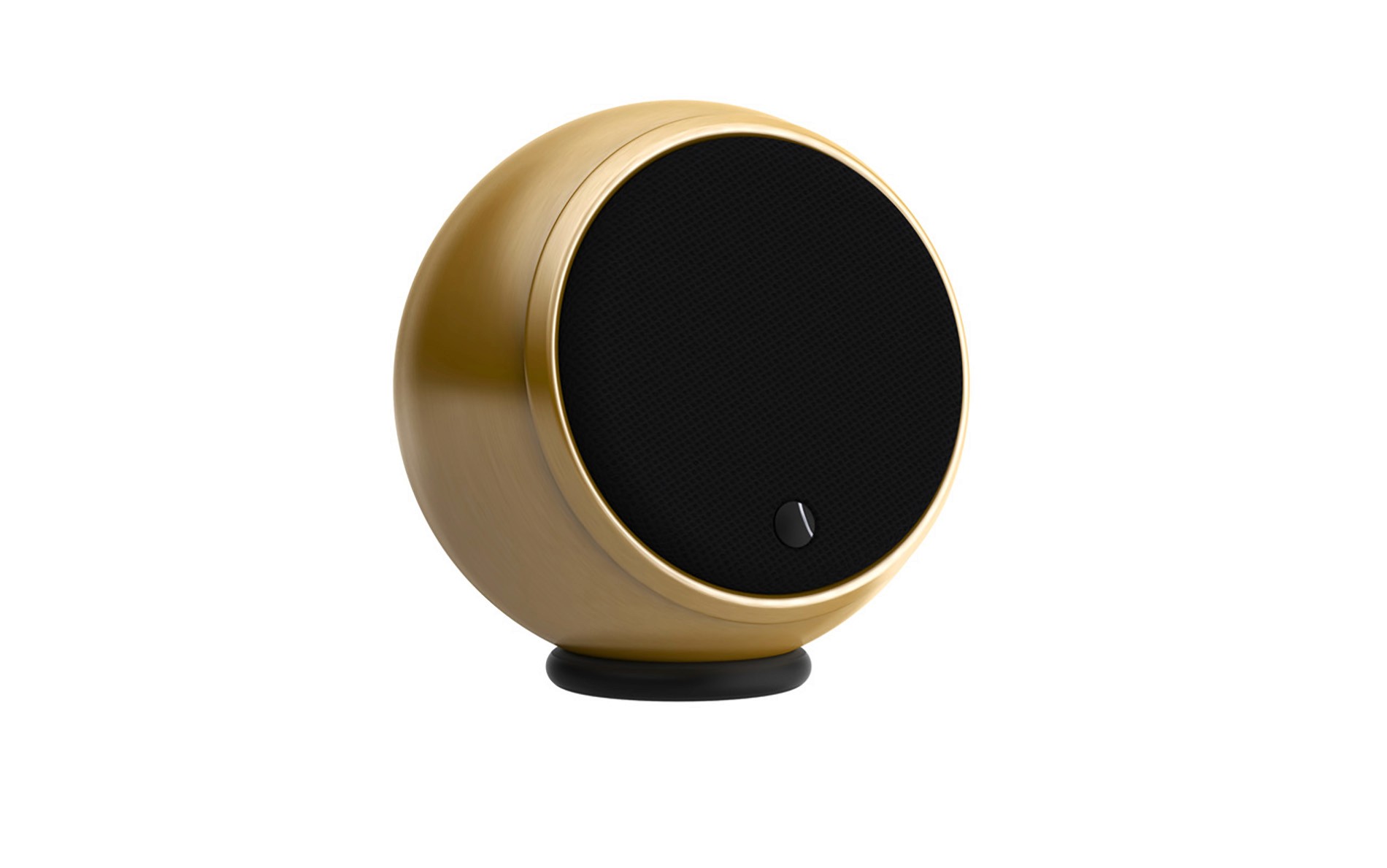 Gold speaker with black grille and knob.