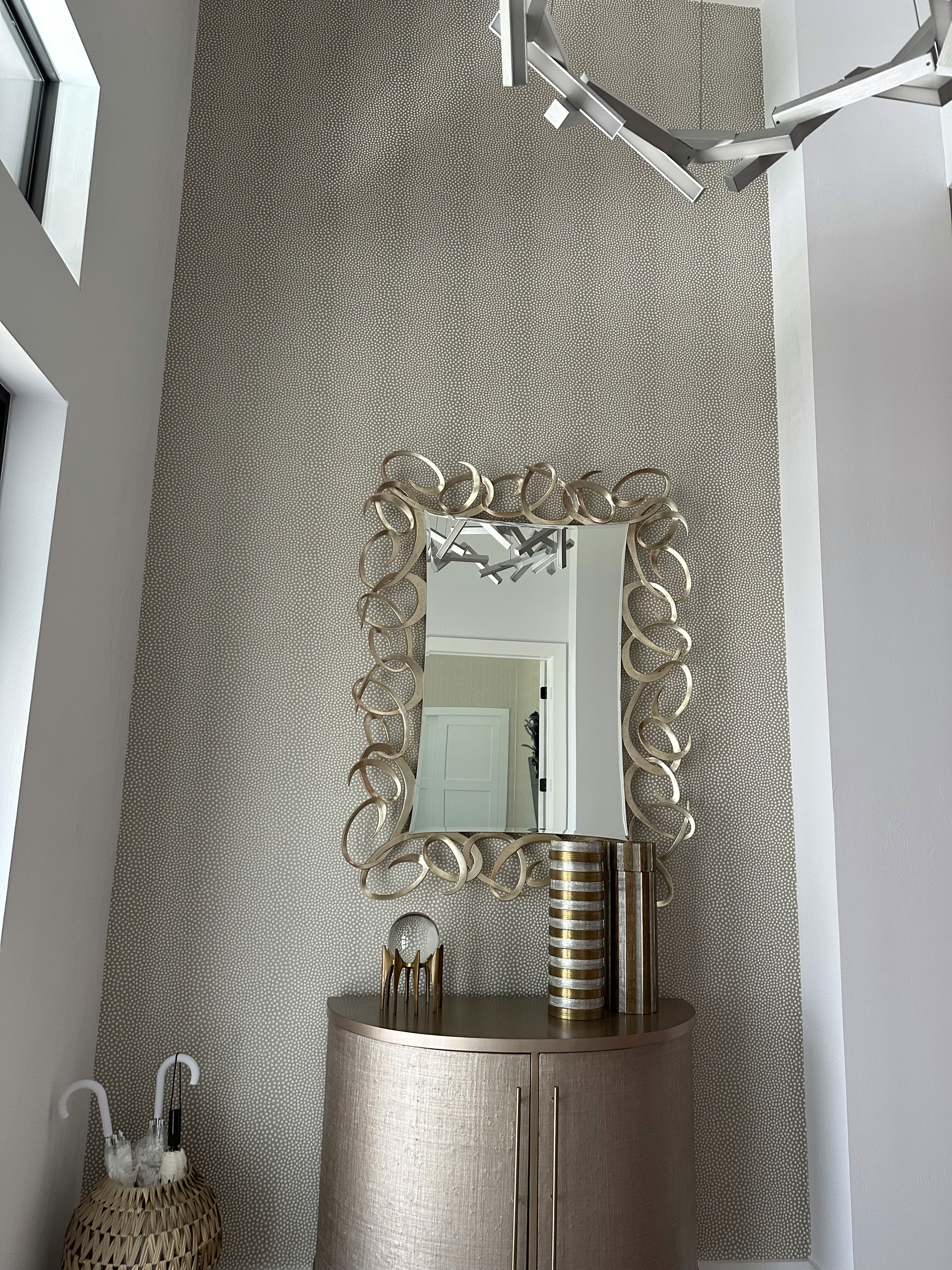 Custom entry mural wallpaper installation with precise pattern alignment