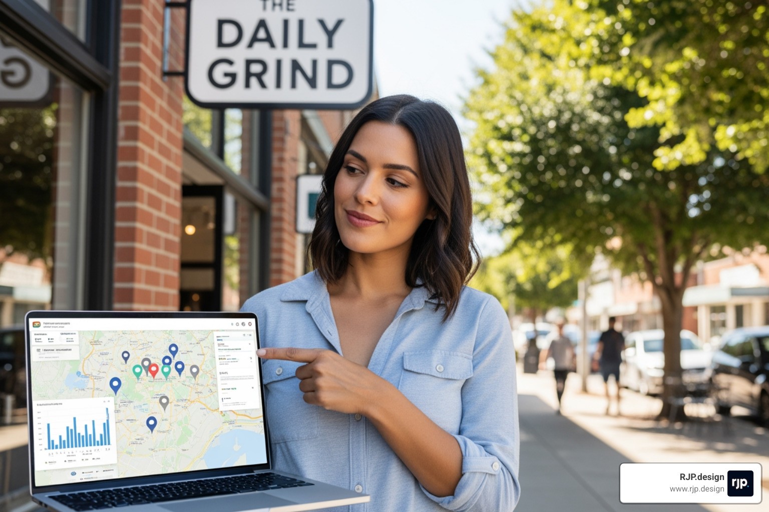 smartphone displaying a local map search for a coffee shop, with pins marking various coffee shops and a highlighted route - Local SEO best practices