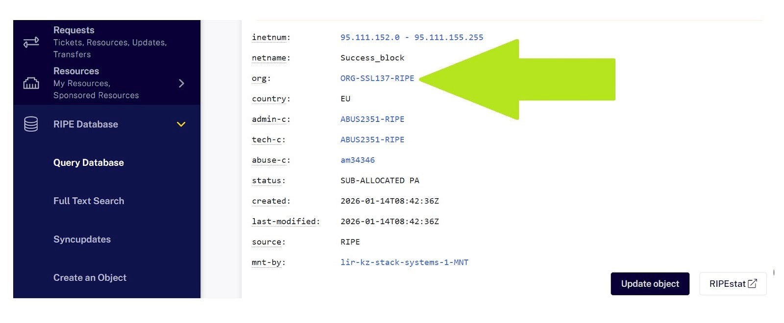 subnet's data in the RIPE database