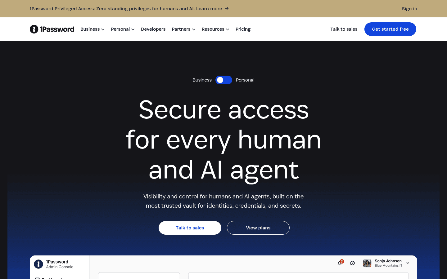 1Password homepage screenshot